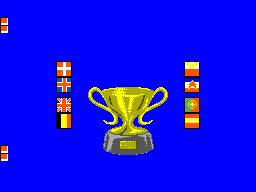 Pantalla d’eliminatòries de Championship Hockey amb un trofeu i les banderes dels equips supervivents.