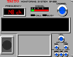 Interfície del Taito Monitoring System amb controls de freqüència, senyal i volum.