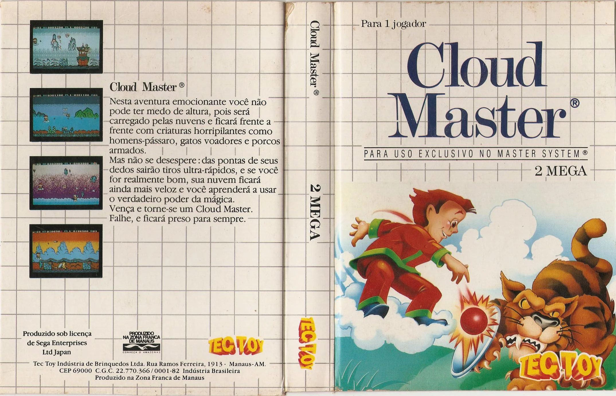 Caràtula brasilera desplegada de Cloud Master amb textos en portuguès, marca Tec Toy i indicació 2 MEGA.