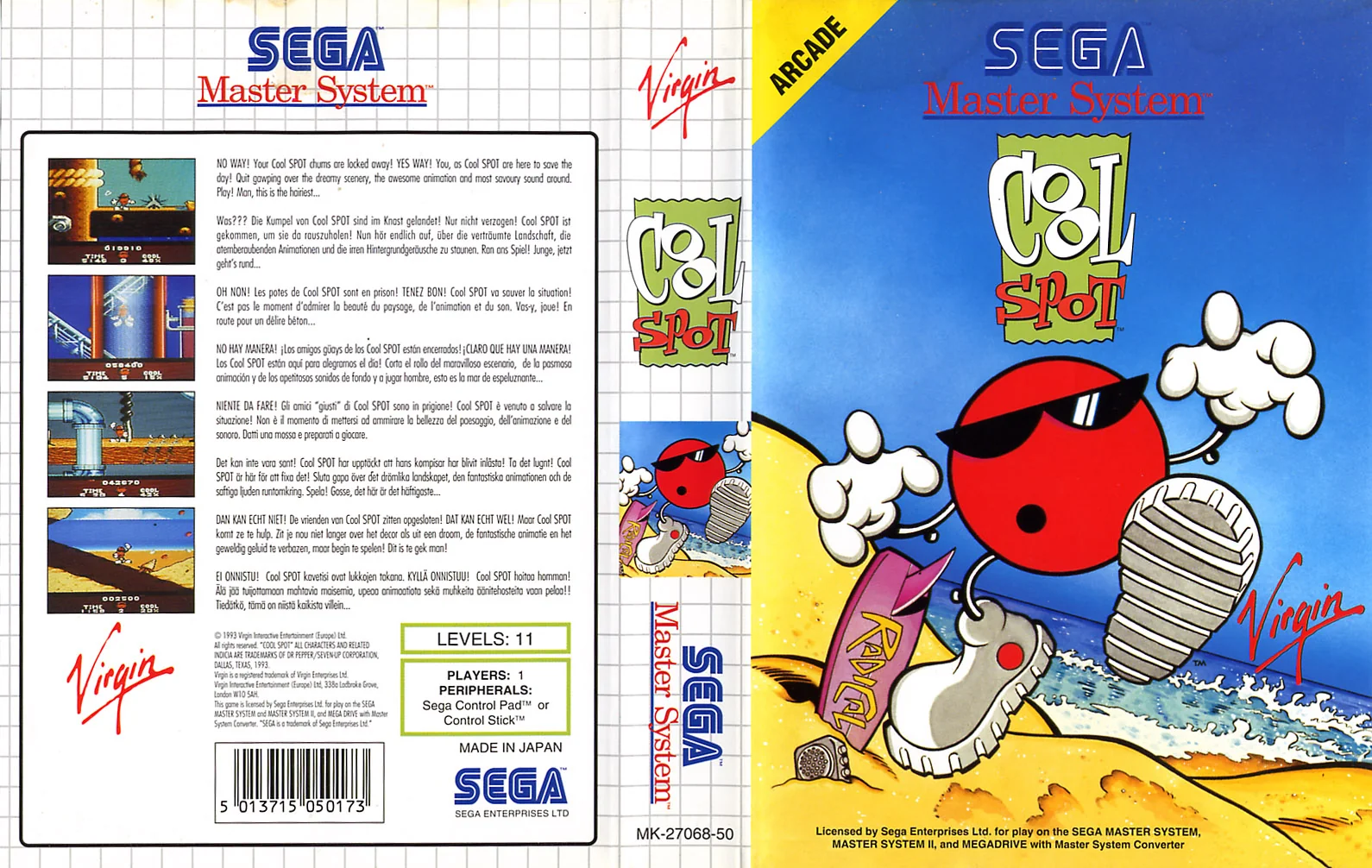 Caràtula europea desplegada de Cool Spot per a Sega Master System.