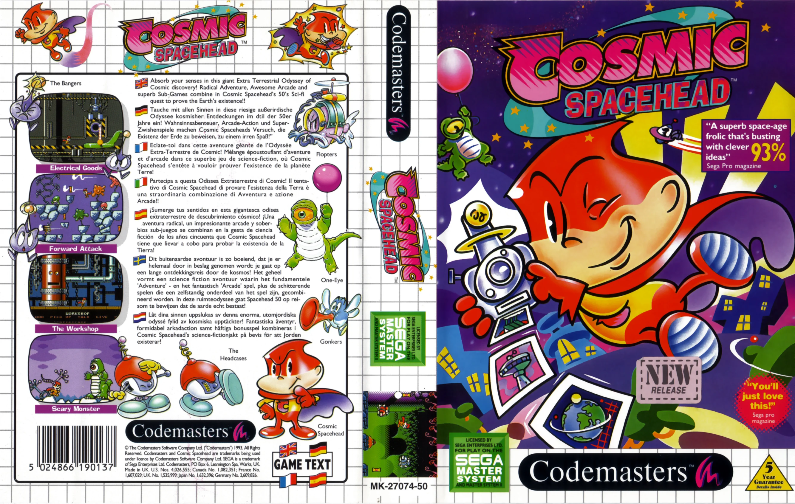 Caràtula europea desplegada de Cosmic Spacehead amb portada, llom i contraportada.