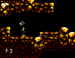 Daffy recorre una cova mentre una petita fada protectora vola damunt seu.