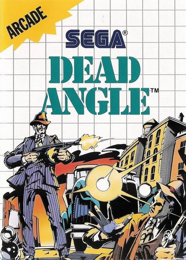 Portada europea de Dead Angle per a Sega Master System, amb dos gàngsters armats davant d’un automòbil.