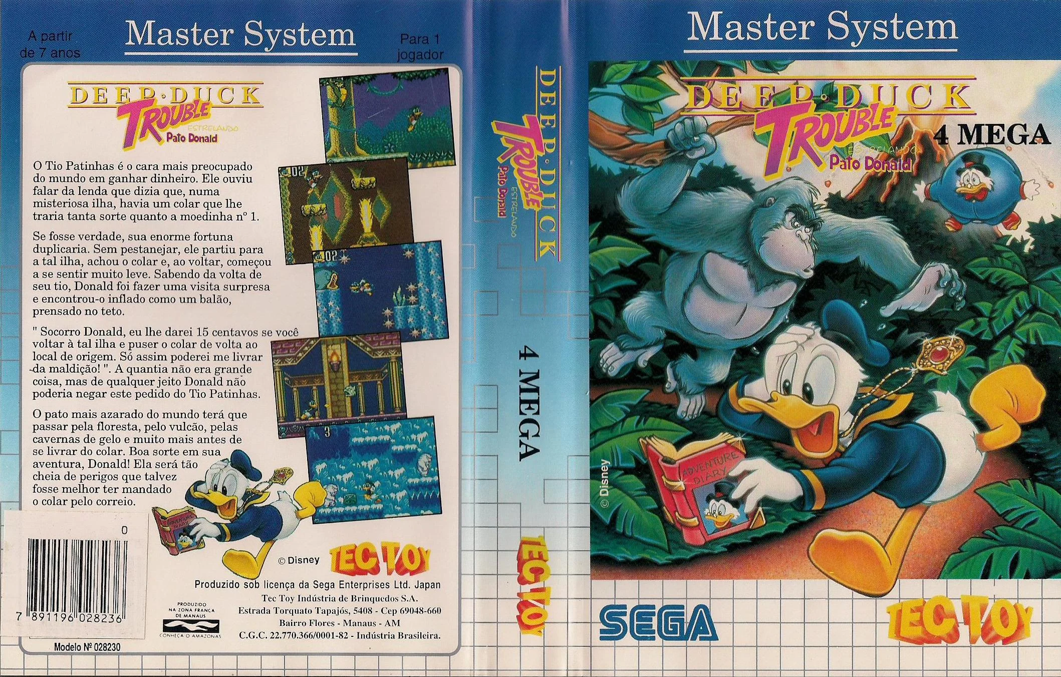 Caràtula desplegada brasilera amb el títol portuguès, els logotips de Sega i Tec Toy i la contraportada regional.