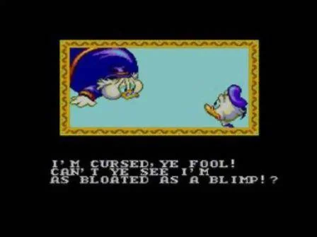 L’Oncle Garrepa, inflat per la maledicció, parla amb Donald en una escena introductòria.