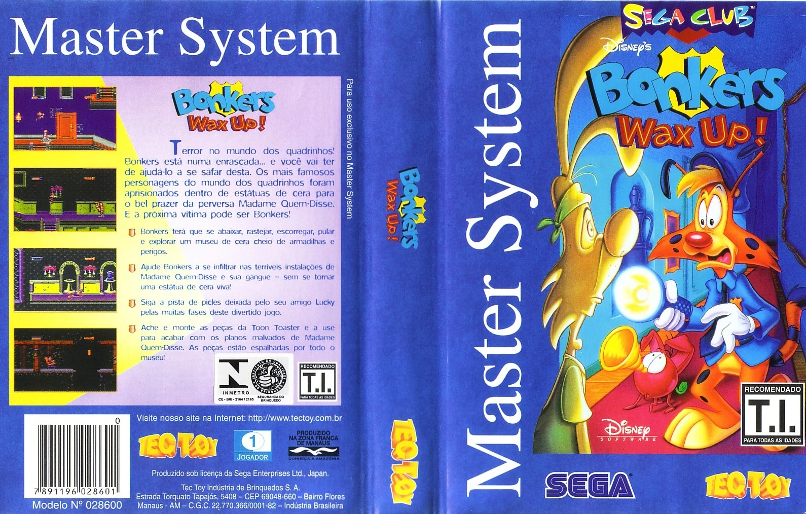 Caràtula brasilera completa de Bonkers Wax Up!, amb portada, llom i contraportada de Tec Toy.
