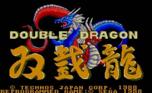 Pantalla de títol de Double Dragon amb els crèdits de Technos Japan i Sega de 1988.