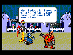 Robotnik ensenya la Mean Bean-Steaming Machine a dos personatges durant la introducció.