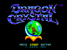 Pantalla de títol de Dragon Crystal per a Master System, amb la bola de cristall i l’any 1991.