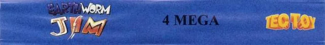 Llom blau de la capsa brasilera amb el logotip d’Earthworm Jim, la marca Tec Toy i la inscripció 4 MEGA.