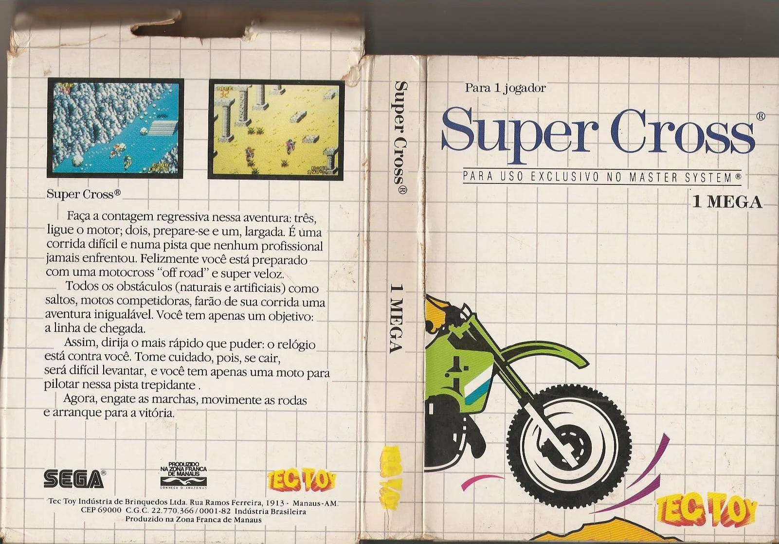 Coberta desplegada brasilera de Super Cross amb textos en portuguès i dues captures al revers.