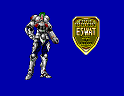 Pantalla que anuncia la incorporació del policia a l’ESWAT i mostra el vestit de combat.
