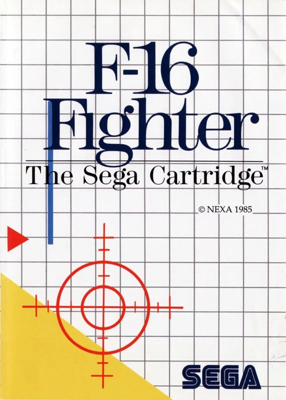 Portada europea de F-16 Fighter en cartutx, amb retícula vermella i triangle groc.