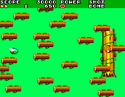 Opa-Opa combat un gran enemic arbori envoltat de plataformes voladores.