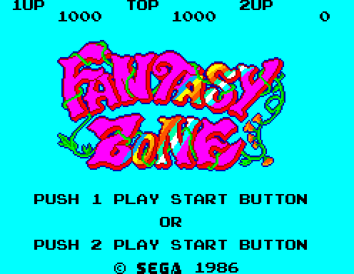 Pantalla de títol de Fantasy Zone per a Master System amb les opcions d’un i dos jugadors.