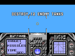 Ordre de destruir dotze tancs enemics sobre la vista de cabina de G-LOC: Air Battle.