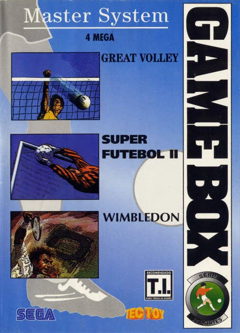 Portada brasilera de Game Box Série Esportes amb jugadors de voleibol, futbol i tennis.