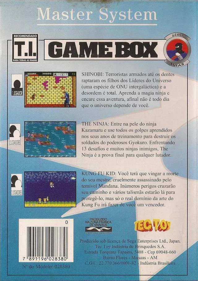 Contraportada brasilera de Game Box Série Lutas, amb captures i textos en portuguès dedicats als tres jocs.