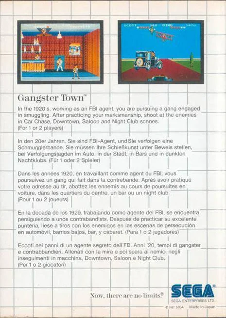 Contraportada europea de Gangster Town amb dues captures i textos en cinc idiomes.