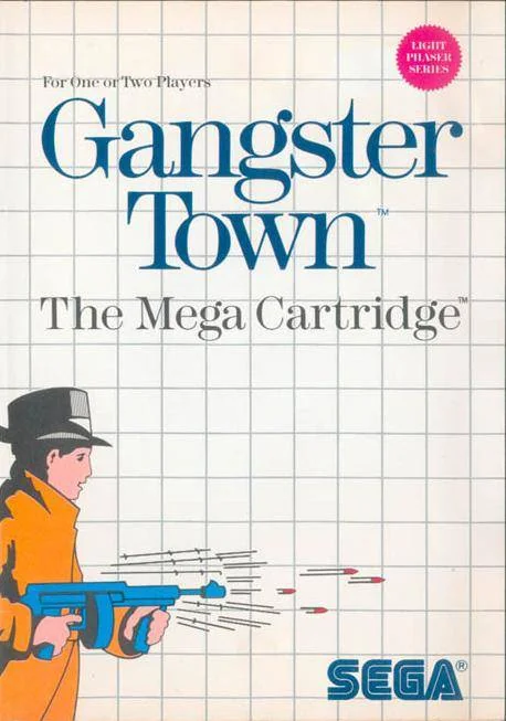 Portada europea de Gangster Town amb un gàngster armat i el distintiu Light Phaser Series.