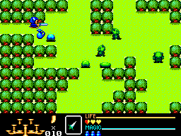 El protagonista de Golden Axe Warrior entre arbres i diverses criatures del món exterior.
