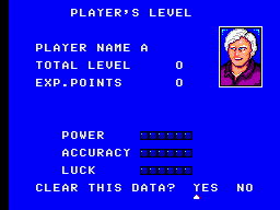 Pantalla Player’s Level amb experiència i els atributs Power, Accuracy i Luck.