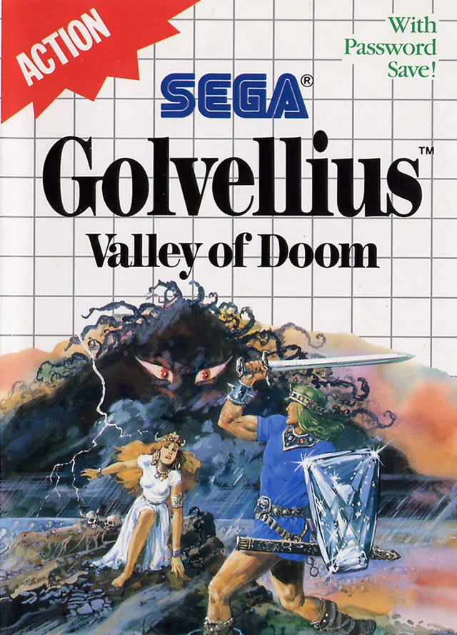Caràtula nord-americana de Golvellius: Valley of Doom per a Sega Master System.