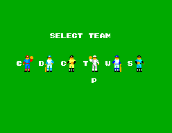 Pantalla de selecció amb els sis jugadors que representen els equips C, D, G, T, W i S.