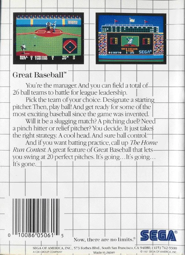Contraportada nord-americana de Great Baseball amb dues captures, text descriptiu i codi de barres.