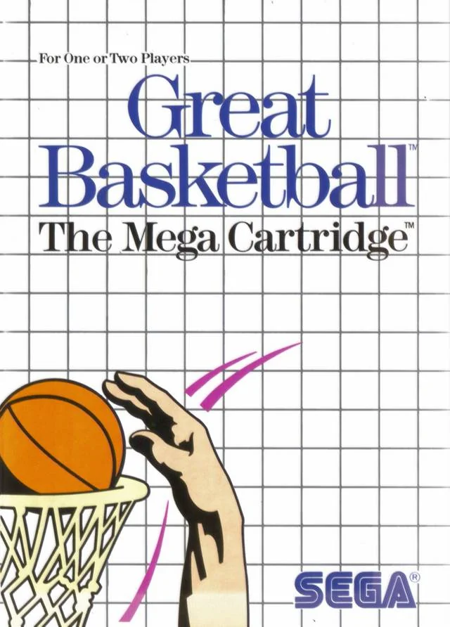 Portada nord-americana de Great Basketball amb una pilota entrant a la cistella sobre la quadrícula de Sega.