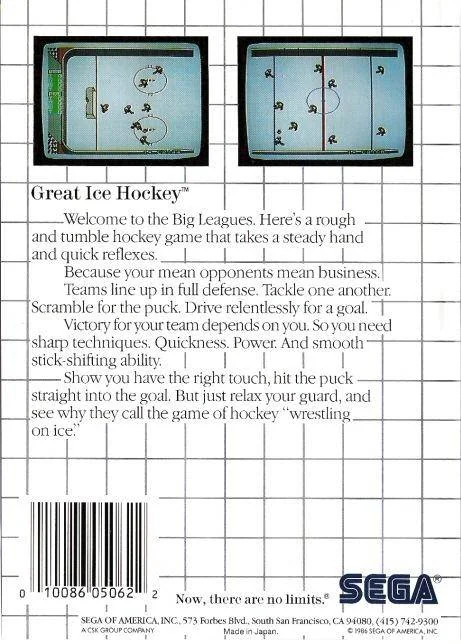 Contracoberta nord-americana de Great Ice Hockey amb captures del partit, text promocional i codi de barres.