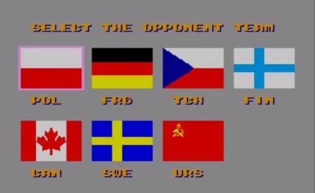 Pantalla de selecció del rival amb set banderes nacionals i Polònia ressaltada.