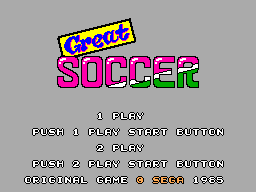 Pantalla de títol de Great Soccer amb les opcions per començar una partida d’un o dos jugadors.