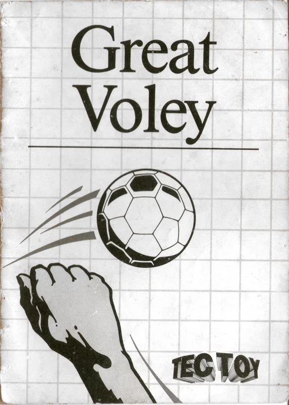Portada en blanc i negre del manual brasiler de Great Voley, amb una pilota, un avantbraç i el logotip de Tectoy.