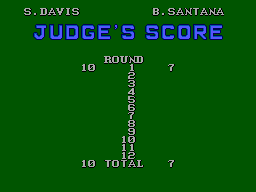 Pantalla dels jutges amb deu punts per a S. Davis i set per a B. Santana.