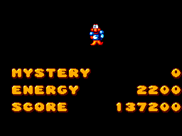 Pantalla de resultats amb els indicadors MYSTERY, ENERGY i SCORE.