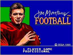 Menú de Joe Montana Football amb les opcions per a un jugador i dificultat Professional.