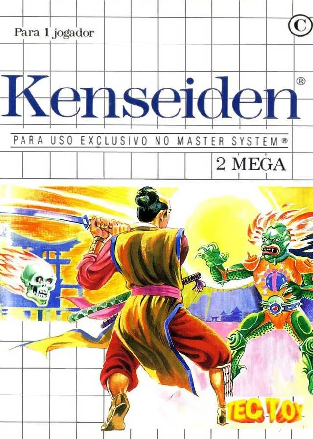 Portada brasilera de Kenseiden amb text en portuguès, la marca 2 Mega i el logotip de Tec Toy.