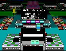 Pantalla d’instruccions de Klax amb una línia horitzontal de tres fitxes marcada al contenidor.