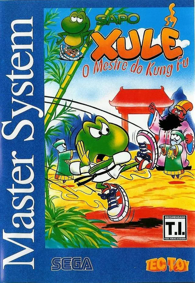 Portada brasilera de Sapo Xulé: O Mestre do Kung Fu amb un gripau lluitador davant de diversos personatges.