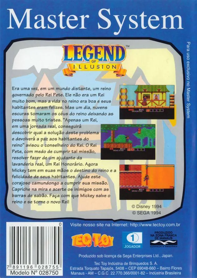 Contracoberta brasilera de Legend of Illusion Starring Mickey Mouse per a Master System.