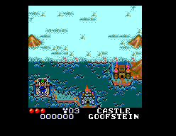 Mapa de viatge amb Mickey i la destinació Castle Goofstein assenyalada.