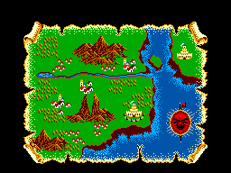 Mapa de Baljinya amb boscos, muntanyes, rius, llacs i un marcador vermell.