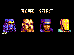 Pantalla de selecció de Masters of Combat amb els retrats dels quatre lluitadors.