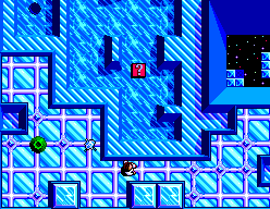 Zona de gel de Maze Hunter 3-D amb blocs blaus, una caixa i criatures circulars.