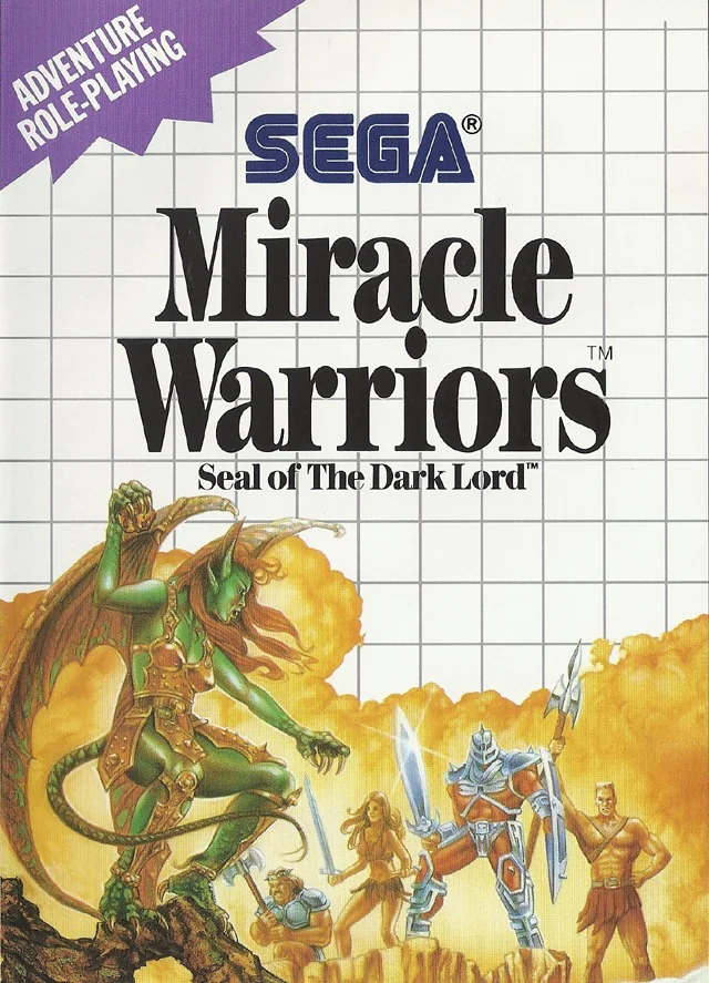 Portada nord-americana de Miracle Warriors: Seal of the Dark Lord per a Sega Master System.