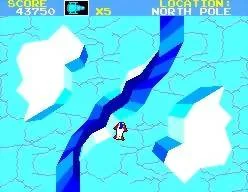 North Pole, la fase àrtica de Missile Defense 3-D, amb gel esquerdat, una franja d'aigua i un objectiu en vol.