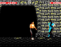 Sub-Zero i Liu Kang lluiten davant un mur de pedra, amb barres de salut i comptador visibles.