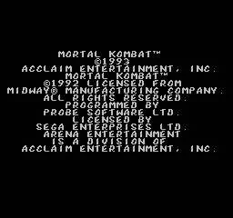 Pantalla de crèdits de Mortal Kombat amb els noms d’Acclaim Entertainment, Probe Software, Midway, Sega Enterprises i Arena Entertainment.