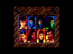 Pantalla de selecció de Mortal Kombat II amb deu retrats distribuïts en una graella.